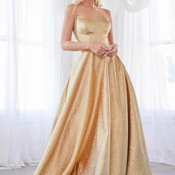 Square Neck Aline Shape Gold Dress Cd23 